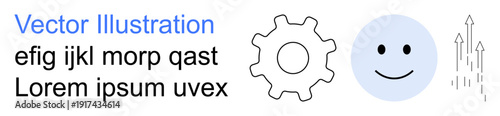 Innovation, productivity, motivation, progress, growth, and technology. Gear, smile face and arrows synergy. Innovation and productivity concept for progress and motivation