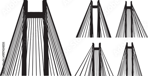 Cable Stay Bridge Structures in Black and White Isolated