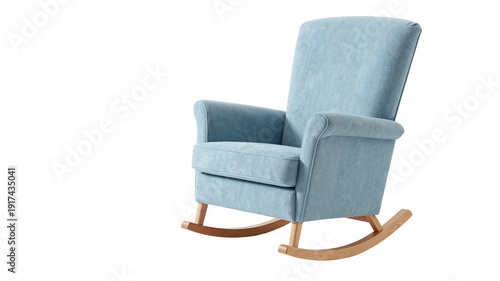 Light blue rocking chair isolated on white, cozy and inviting, perfect for nursery or living room