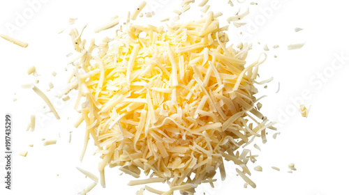Pile of Shredded Yellow Cheese on White.