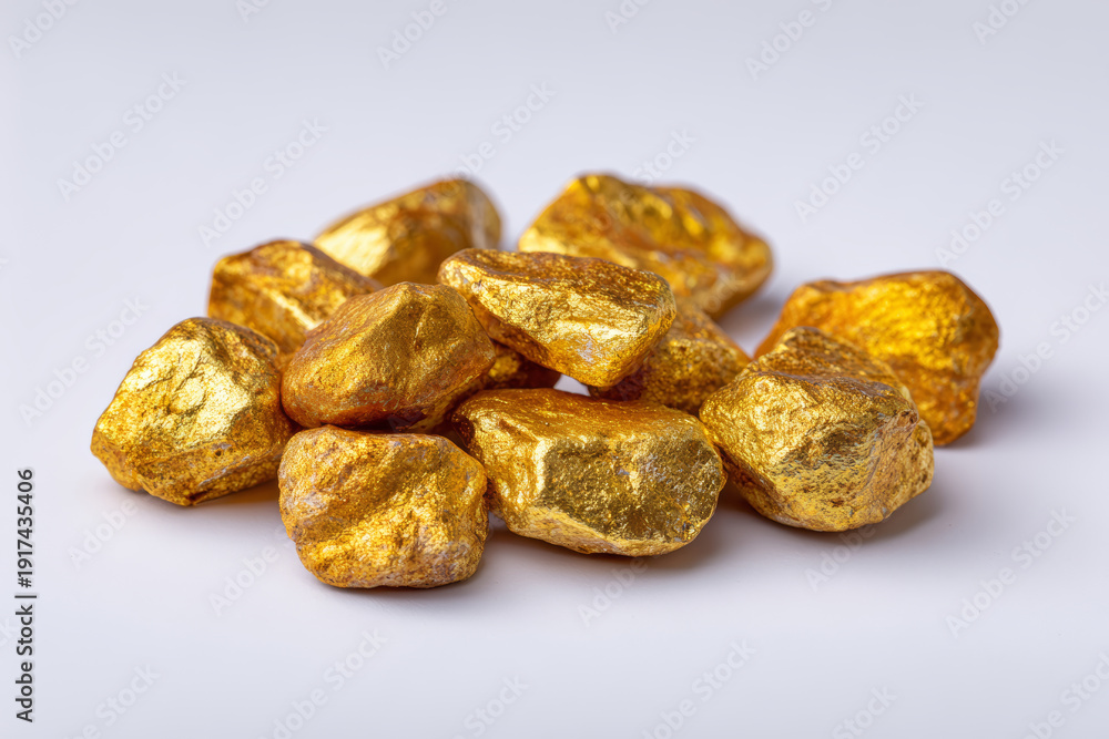 Obraz premium Gold nugget raw gold precious metal natural stone mineral wealth investment treasure geology shiny pile of gold nugget raw gold precious metal