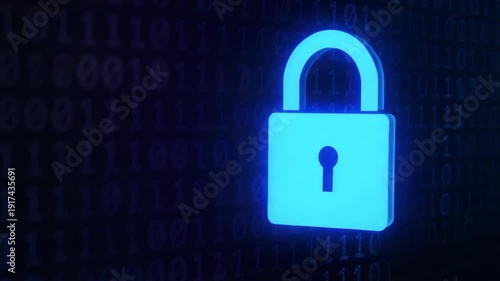 Wallpaper Mural Blue digital lock glowing over binary code background conveying data security and cyber code Torontodigital.ca