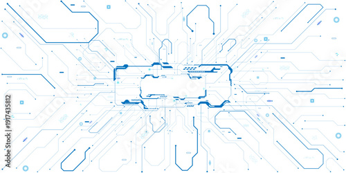 Wide Cyber security internet and networking concept. Vectors White Abstract geometric dots and lines connection circuit concept. Hi tech digital connect, communication.
