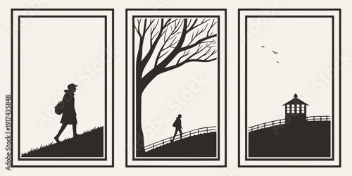 A serene evening walk under the tree and a peaceful building in the distance