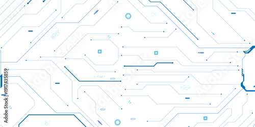 Futuristic HUD frame on circuit board white background. Connected lines with electronic elements.