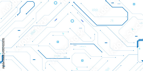 Futuristic HUD frame on circuit board white background. Connected lines with electronic elements.
