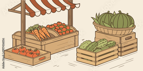 Two farmers markets showcasing fresh produce and vegetables for sale