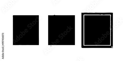 Three black squares with varying border styles and intensities