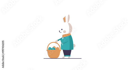 Easter bunny holding basket with eggs isolated on transparent background