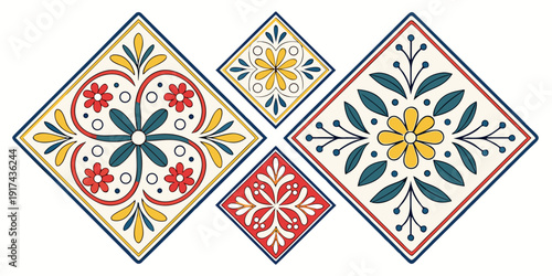 Four playing cards, each with a different suit and design, arranged in a square pattern.