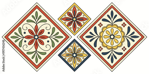 Intricate geometric patterns with vibrant colors and symmetrical designs