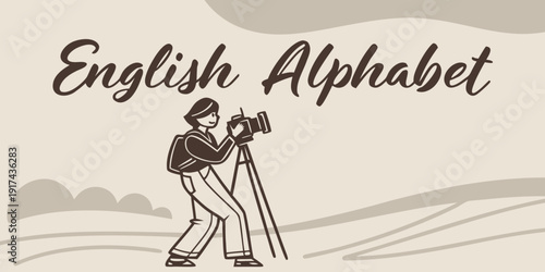 A skier enjoying the slopes with a scenic mountain backdrop in the english alphabet illustration