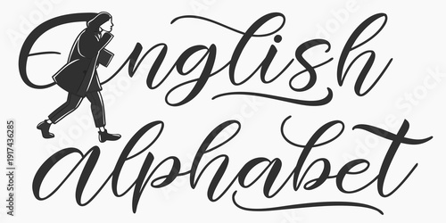 A stylized depiction of the english alphabet with a dancing figure eight