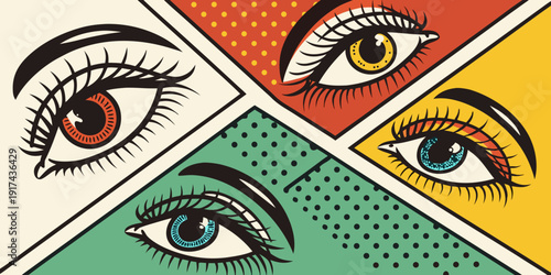 A vibrant display of colorful eyes showcasing different emotions and expressions