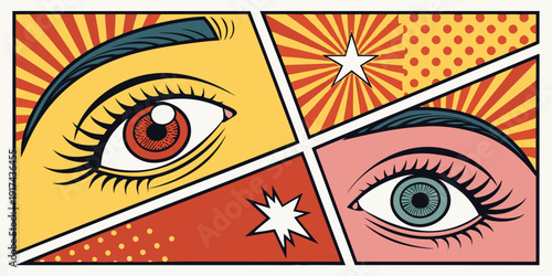 Vibrant eyes with colorful backgrounds and geometric patterns