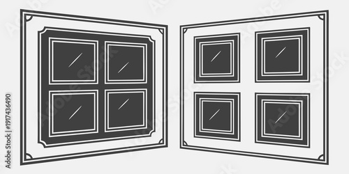 Four window panes with diagonal lines in a rectangular frame.