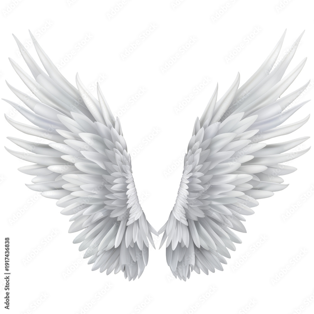 Fototapeta premium White Angel Wings Feathers Spread Out.