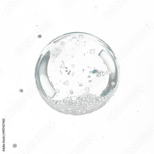 Transparent, spherical object with smaller orbs suspended within, black background