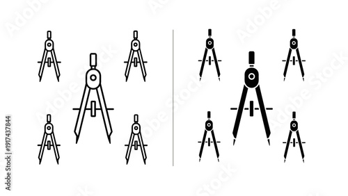 Various views of a compass drafting tool Vector