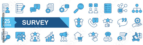 Survey icon set.�vector illustration concept for survey, feedback, opinion, questionnaire, poll, research, datum, review, satisfaction