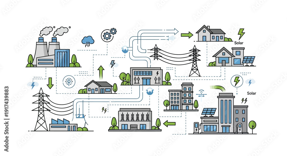 Obraz premium Smart Grid and Urban Energy Infrastructure Illustration