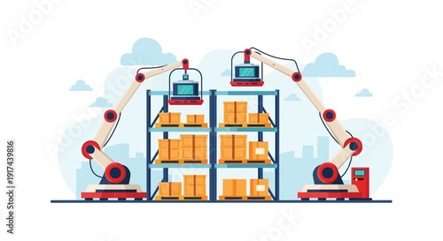 Automated Warehouse and Robotics Logistics Illustration