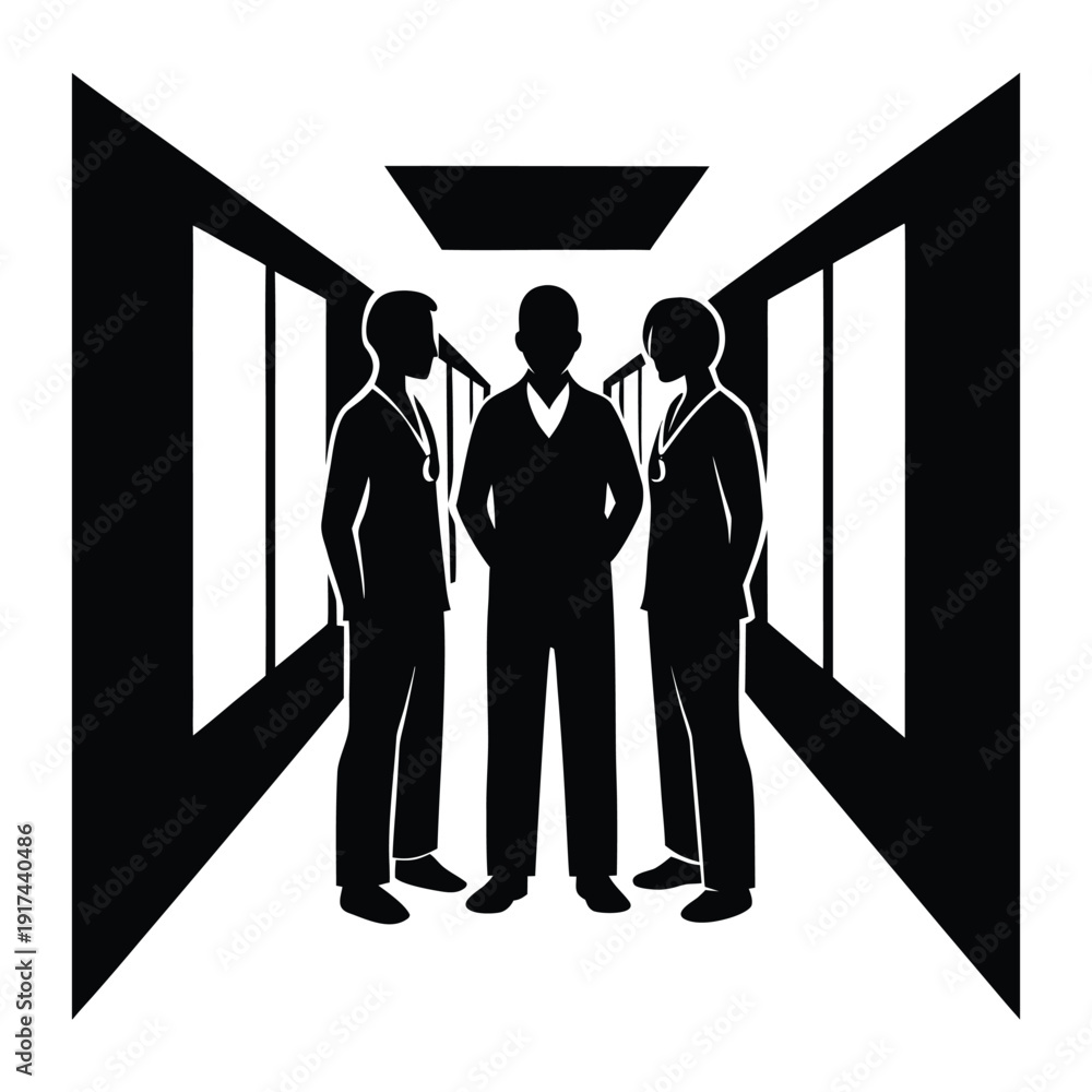 Fototapeta premium Medical Team Silhouette in Hospital Corridor 