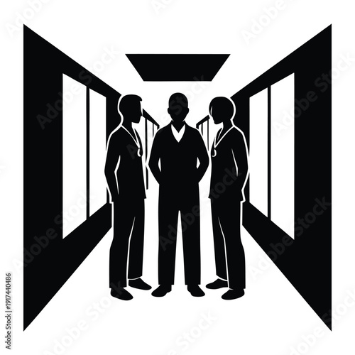 Medical Team Silhouette in Hospital Corridor 