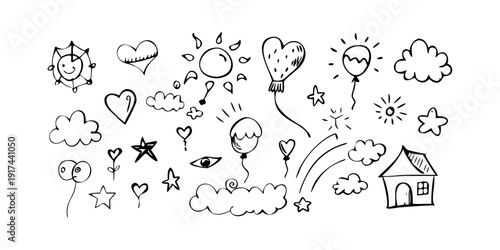 A delightful assortment of whimsical and charming doodle illustrations