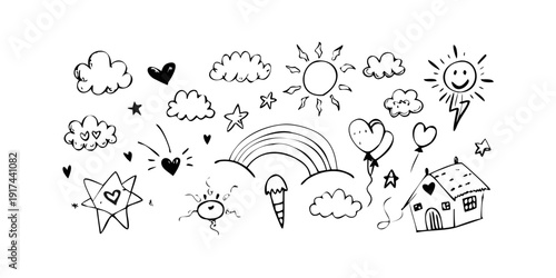 A delightful collection of whimsical and colorful weather-themed doodles