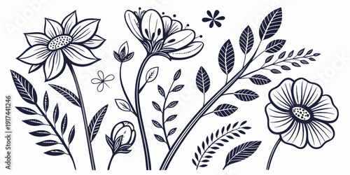 A beautiful illustration of various flowers and plants in a symmetrical arrangement.