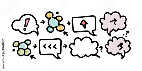Illustration of diverse speech bubbles with various symbols and expressions.