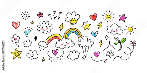 A delightful array of colorful stickers featuring hearts, stars, and rainbows