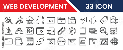 Web Development Vector Set Featuring Code, Browser, and Development Tools for Web and App Design