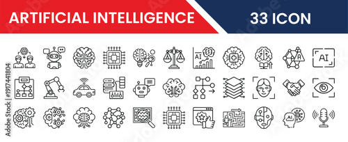 Artificial Intelligence icons set with various related symbols and graphics