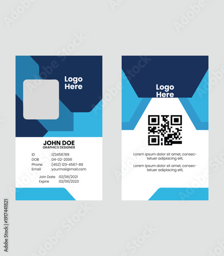 Modern Corporate Employee ID Card Template With QR Code.