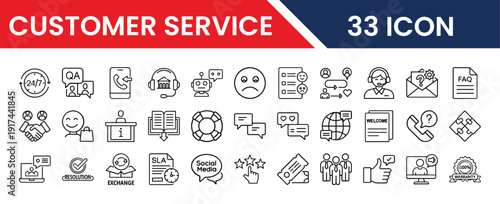 Customer service icons collection for support and assistance purposes online