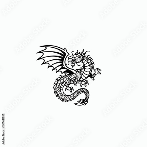 Illustration of a mythical dragon depicted in a dynamic pose