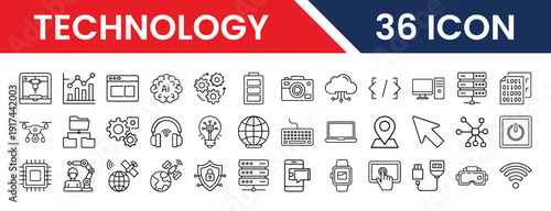 Technology Vector Set Featuring Gadgets, Digital Devices, and Innovation Elements for Web and App Design