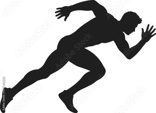 Sprinter silhouette illustration, male athlete running sprint isolated on light background sport fitness action design