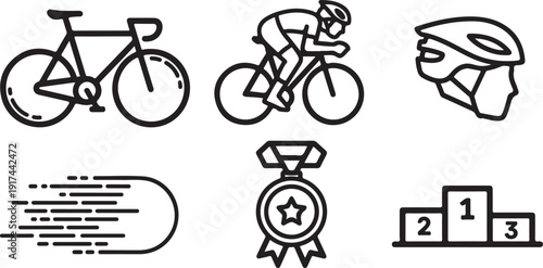 Cyclist illustration with helmet, bike, and medal podium