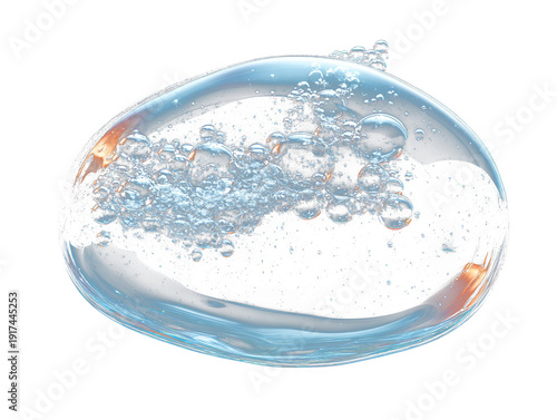 Macro shot of a clear soap bubble filled with swirling water and smaller bubbles