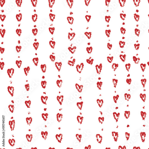 Hearts small polka dot seamless pattern hand drawn. Red painted doodle symbols on white.