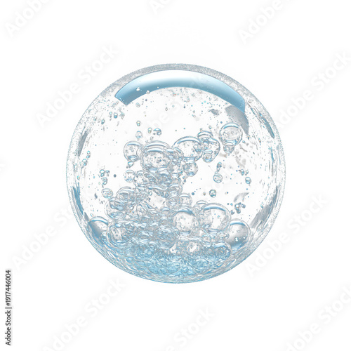 A clear orb containing effervescent bubbles, isolated against a stark black backdrop