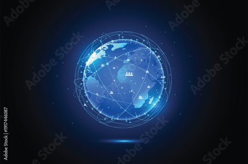 Global network connection and communication design. World map point and line composition concept of global business. Vector Illustration