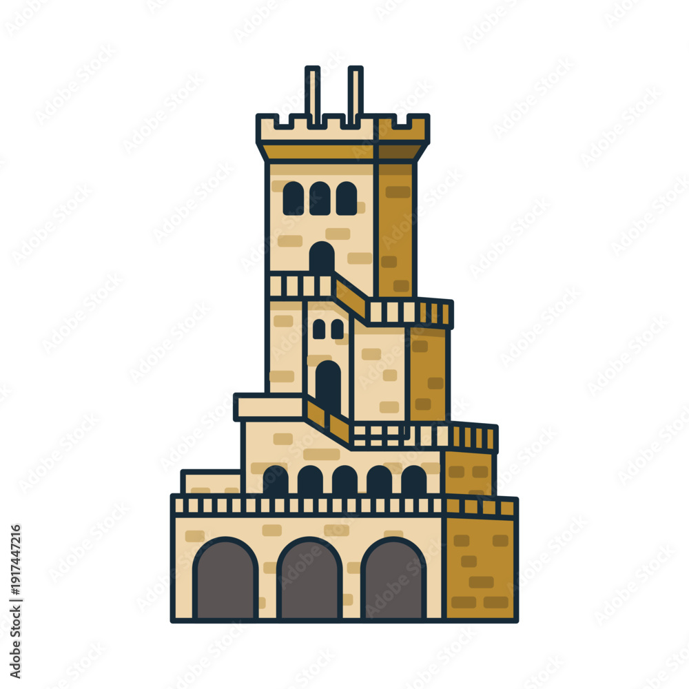 custom made wallpaper toronto digitalAncient stone watchtower with external staircase and arches. Illustration. Object isolated on white background.