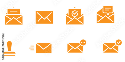 Envelope icon set. newsletter web buttons. close email letter outline vector symbol. flat thin e-mail pictogram on white background. send mail
