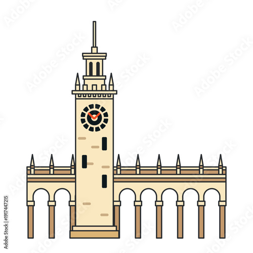 Wallpaper Mural Historic clock tower with arched gallery and spire. Illustration. Object isolated on white background. Torontodigital.ca