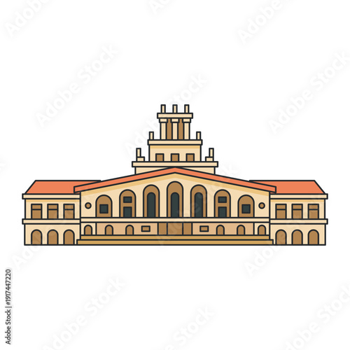 Wallpaper Mural Historic classical building with central pediment and tower. Illustration. Object isolated on white background. Torontodigital.ca