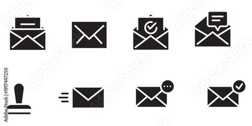 Envelope icon set. newsletter web buttons. close email letter outline vector symbol. flat thin e-mail pictogram on white background. send mail